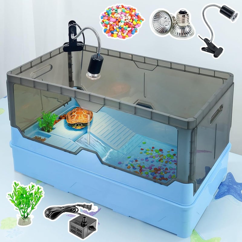 RunDuck Turtle Habitat Tank Kit– Fresh Filtration, Waterplay Fun, Diverse Living, Heat Lamp, Water Pump and Convenient Water Changes in Turtle cage Tanks (Blue, XL) - Image 1